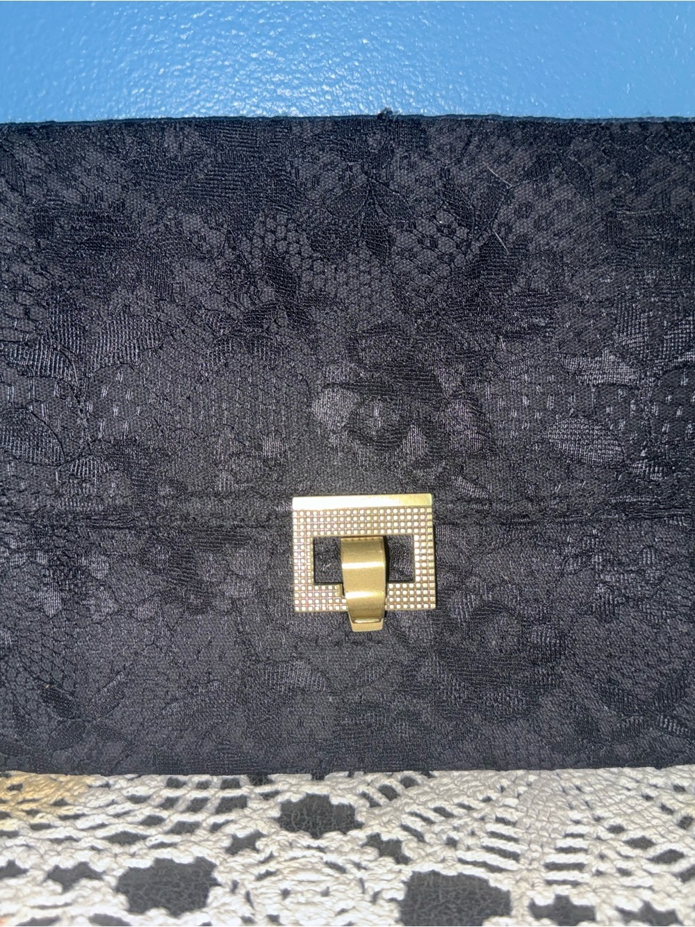Jason Wu Black Lace Clutch with Gold Square Clasp